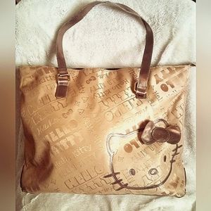 Sanrio Hello Kitty Large Brown w Metallic Rose Gold Trim Weekend Tote Bag